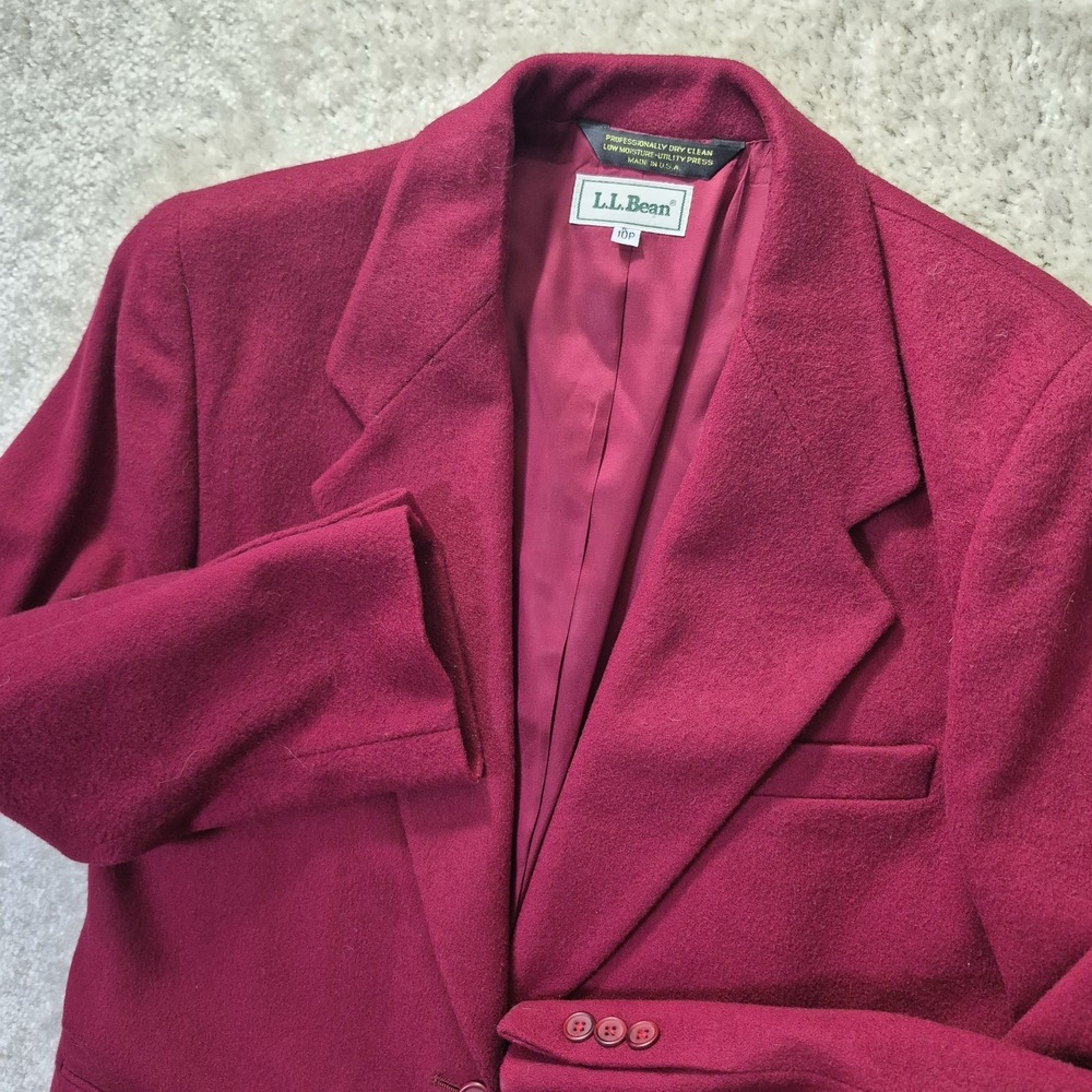 Vintage LL Bean Blazer Jacket Womens 10P Red Cashmere Wool Office Christmas Mom